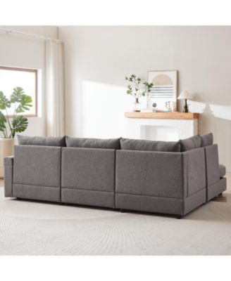 Streamdale 100" Convertible L-Shaped Linen Sofa with Ottoman & Cushions - Gray