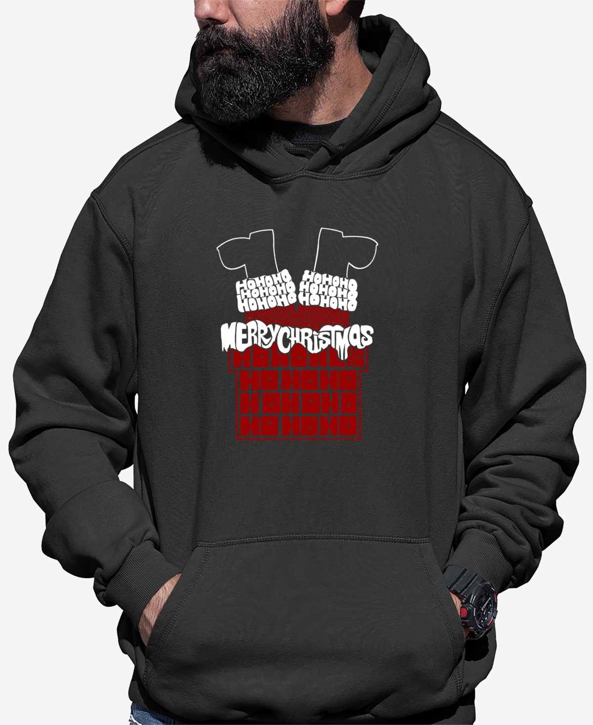 Men's Chimney Santa Word Art Hooded Sweatshirt - Pink