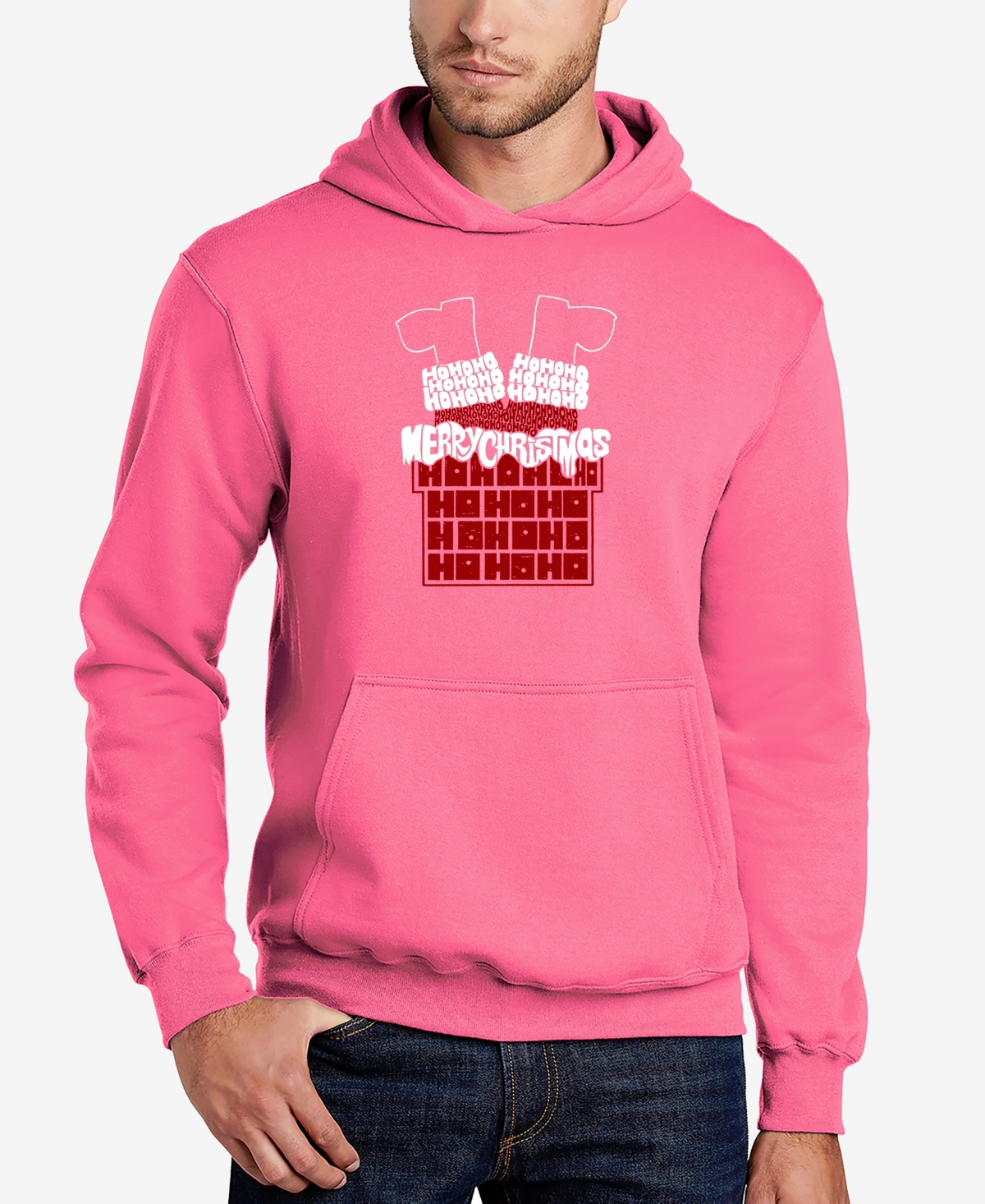 Men's Chimney Santa Word Art Hooded Sweatshirt - Pink