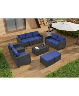 Streamdale PE Rattan Patio Furniture Set, Sectional Sofa, Cushions & Glass Table