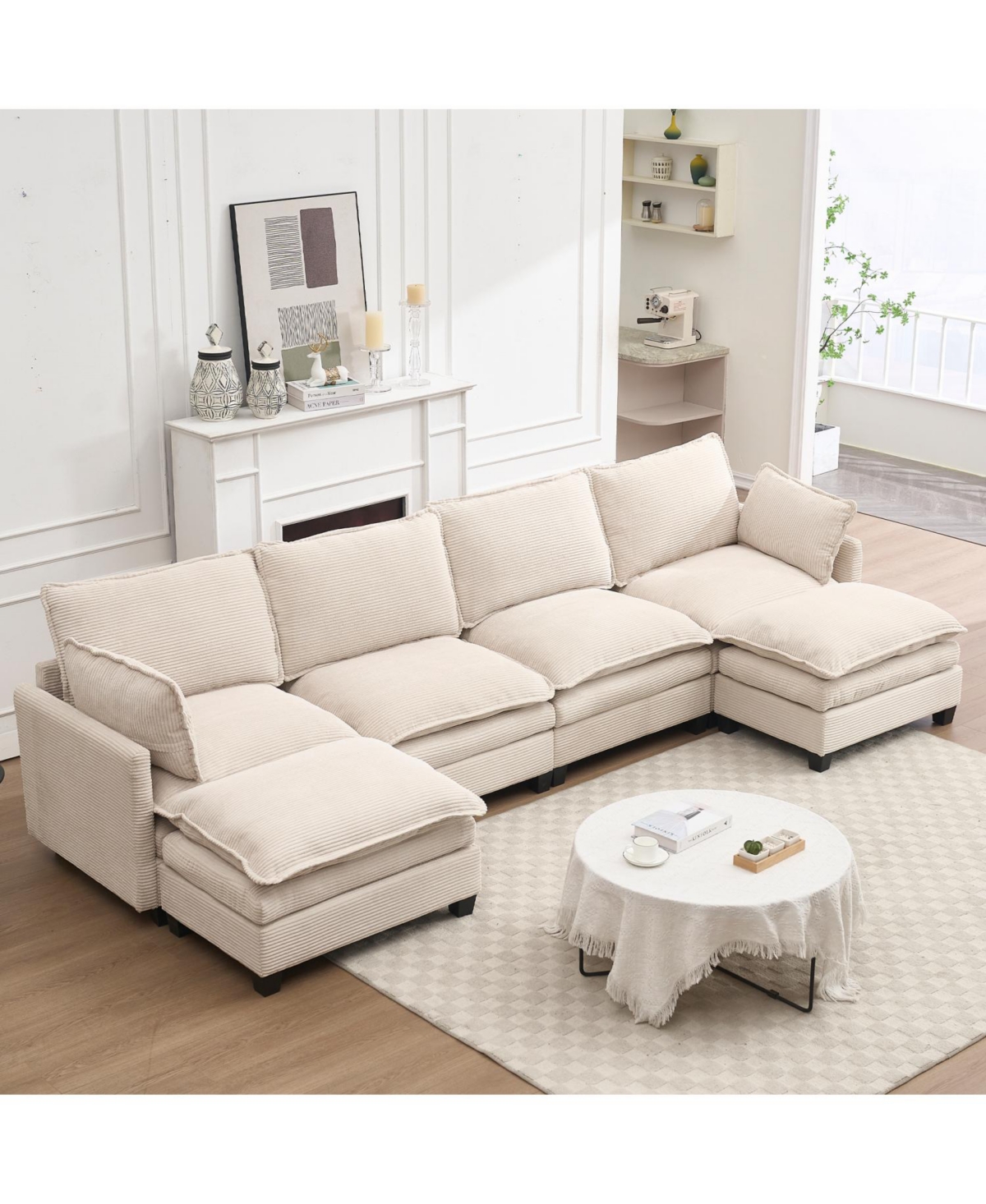 Oversized Velvet Modular Sofa U-Shape Couch with Ottomans & Pillows