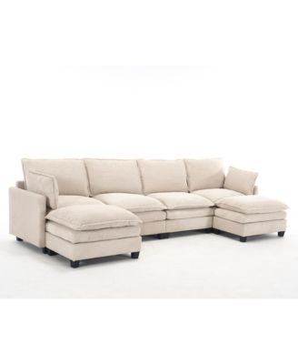 Oversized Velvet Modular Sofa U-Shape Couch with Ottomans & Pillows