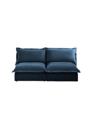 Slipcovered 2-Seater Armless Sofa with Cushions, Chenille Fabric in Blue