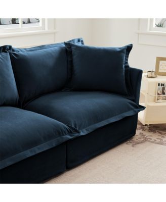 Slipcovered 2-Seater Armless Sofa with Cushions, Chenille Fabric in Blue