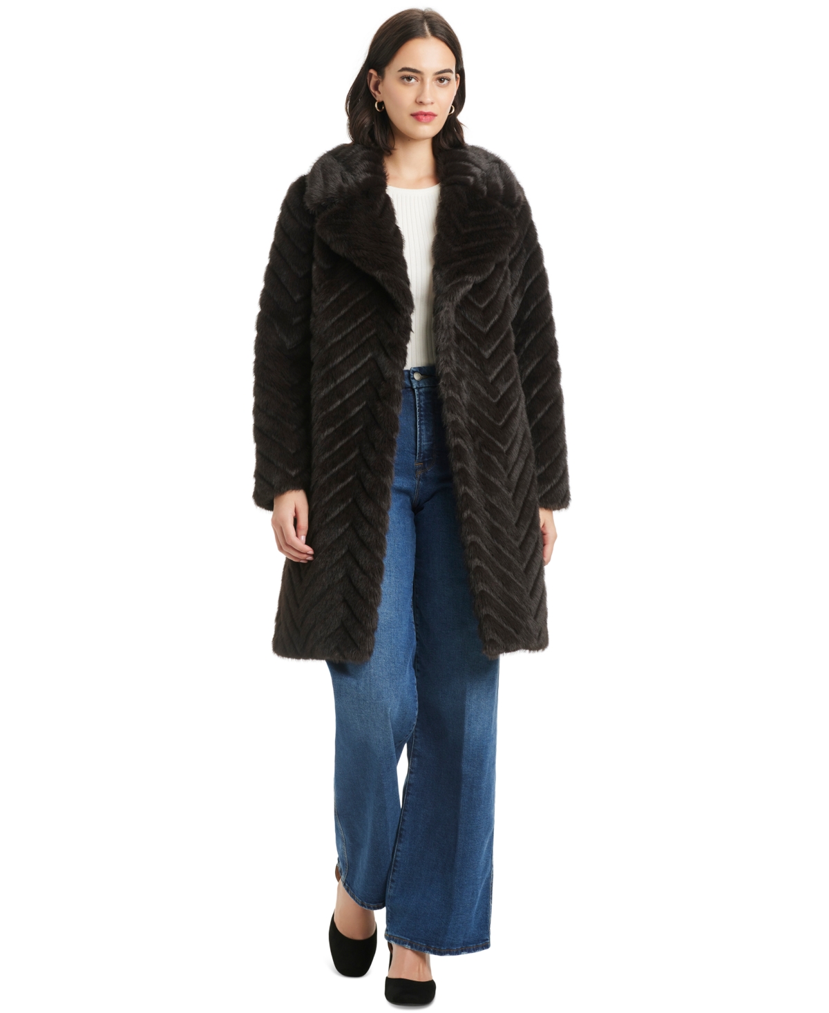 Jones New York Women's Chevron Textured Faux-fur Coat, Exclusively At Macy's In Black