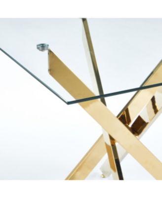 Modern Square Dining Table with Tempered Glass Top and Metal Legs (90x90x75cm)