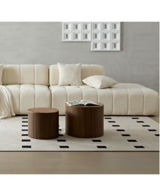 Streamdale MDF nested table set 2 pieces, handcrafted round coffee table in living/lounge area, walnut color