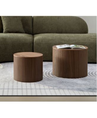 Streamdale MDF nested table set 2 pieces, handcrafted round coffee table in living/lounge area, walnut color