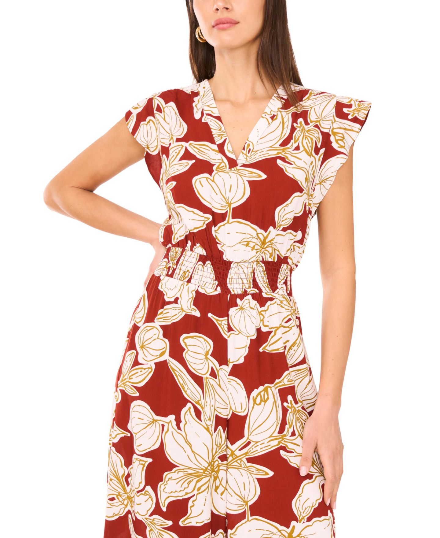Женский комбинезон Vince Camuto Printed Smocked-Waist Wide-Leg Jumpsuit, цвет: Chili — фото 2