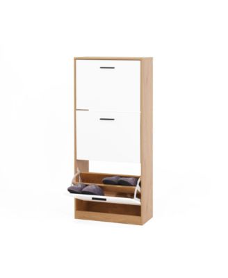 Shoe Storage Cabinet with 3 White Panel Flip Drawers, Freestanding Organizer for Entryway, Narrow Shoe Rack Cabinet