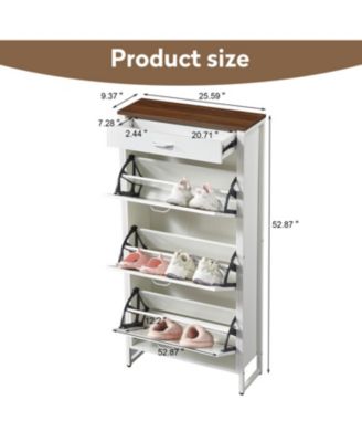 Shoe Storage Cabinet with 3 Flip Drawers & 1 Open Drawer