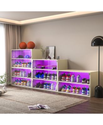 Off white LED light shoe box three layers with glass doors