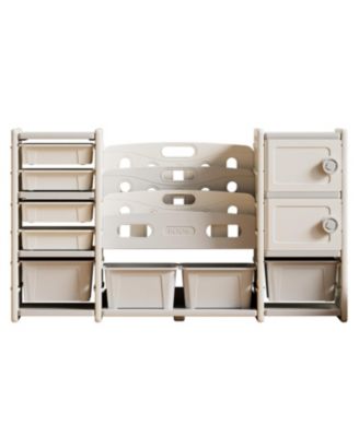 Kids Storage Organizer 8 Bins, 4-Tier Bookcase, 2 Cabinets