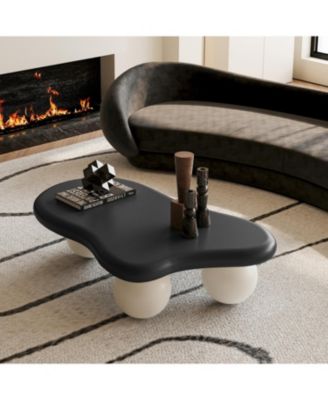 Streamdale 40 Inch Cloud Shaped Coffee Table with 3 Ball Legs for Living Room, Black Top White Legs