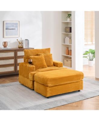 Cozy Armchair & Ottoman Set 39" Spring Upholstered Sofa with Cup Holder