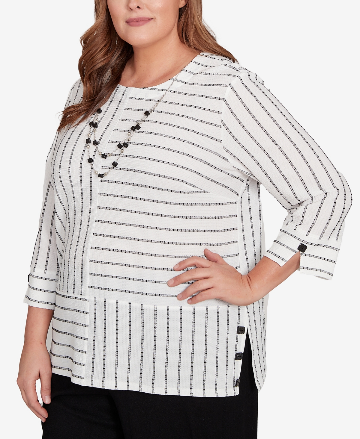 Alfred Dunner Plus Size Textured Stripe Top