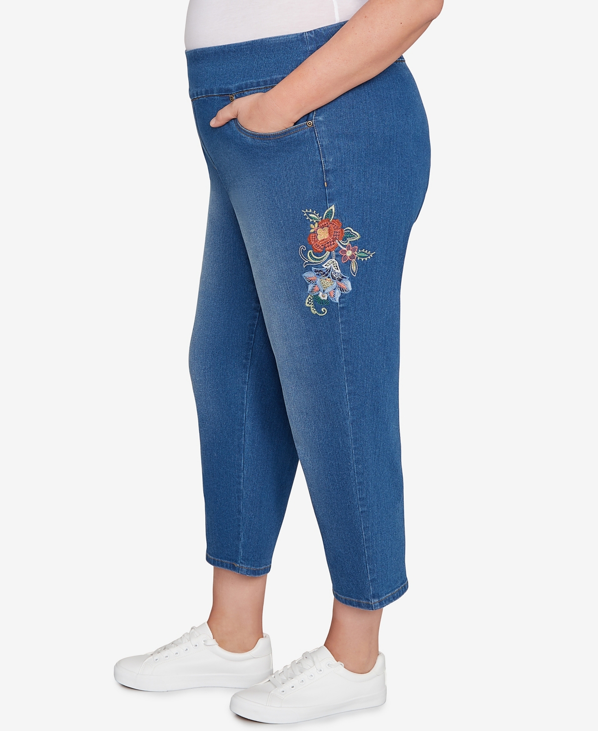 Alfred Dunner Plus Size Embroidered Denim Jeans In Blue