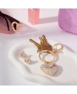 Gold-Tone Pave Heart Keychain & Earrings Set
