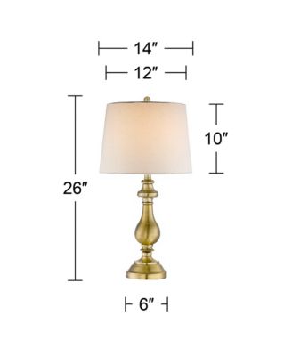 Fairlee Traditional Table Lamps 26" High Set of 2 Antique Brass Metal Candlestick White Fabric Drum Shade for Bedroom Living Room Bedside