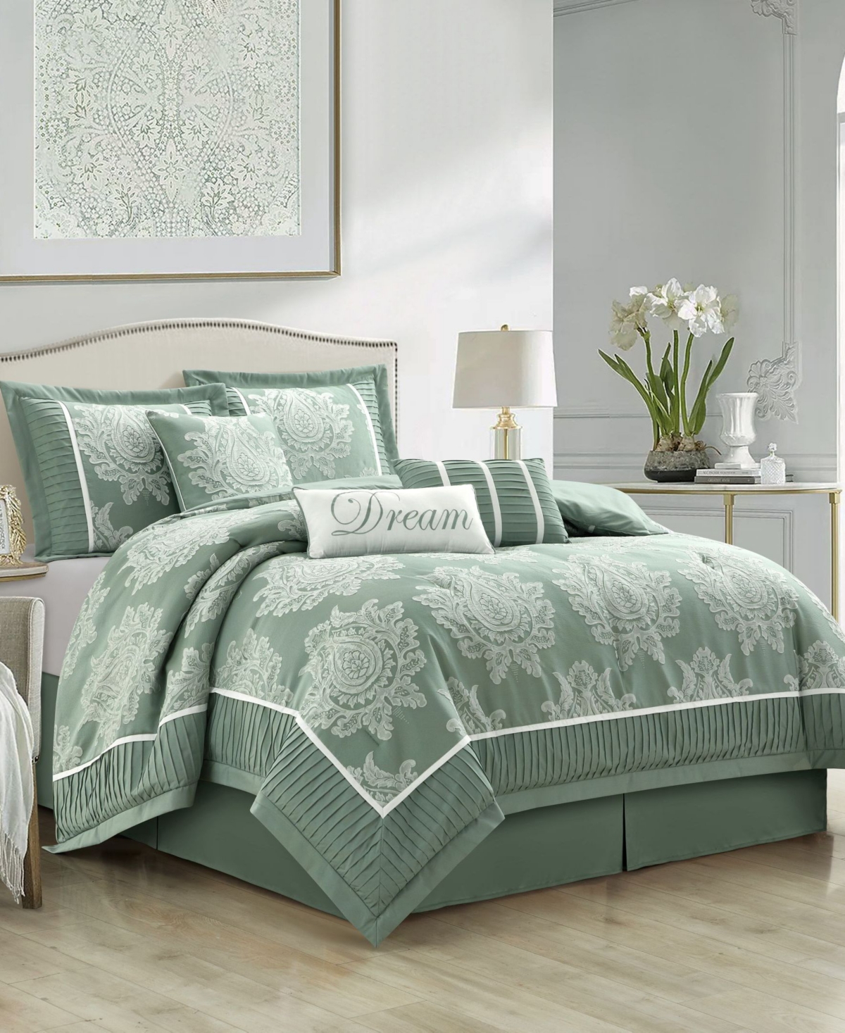 STRATFORD PARK THERESE DAMASK 7-PC. COMFORTER SET, QUEEN 