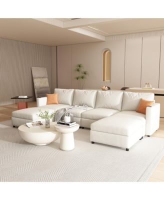 Elegant Sectional Sofa with Storage and Adjustable Ottomans