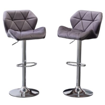 Gray Velvet Diamond Tufted Adjustable Barstools (Set of 2)