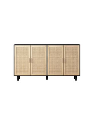 62.20" Elegant and Functional 4-Door Rattan Decorative Storage Cabinet