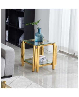 20" Square End Table with Glass & Stainless Steel
