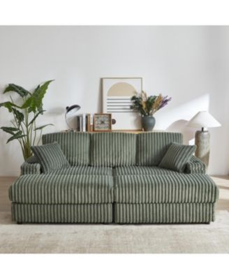 Streamdale 1-Piece Corduroy & Wood Sofa – 3-Seater, Storage Compartments, Plush Cushions, Modern Design