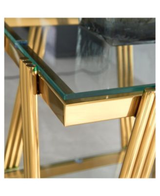 20" Square Gold End Table - Glass Top & Storage
