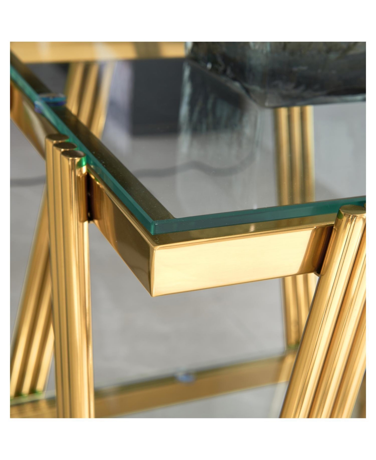 Streamdale 20" Square Gold End Table - Glass Top & Storage