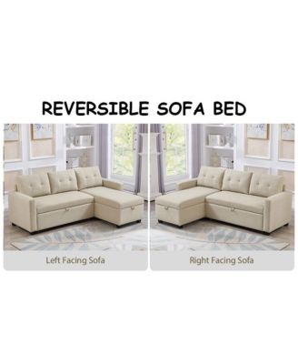 Streamdale Beige Upholstered Pull-Out Sofa with Storage Chaise
