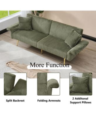 Streamdale 79 inch corduroy sofa bed, foldable double sofa bed with folding armrests, suitable for living rooms and small spaces