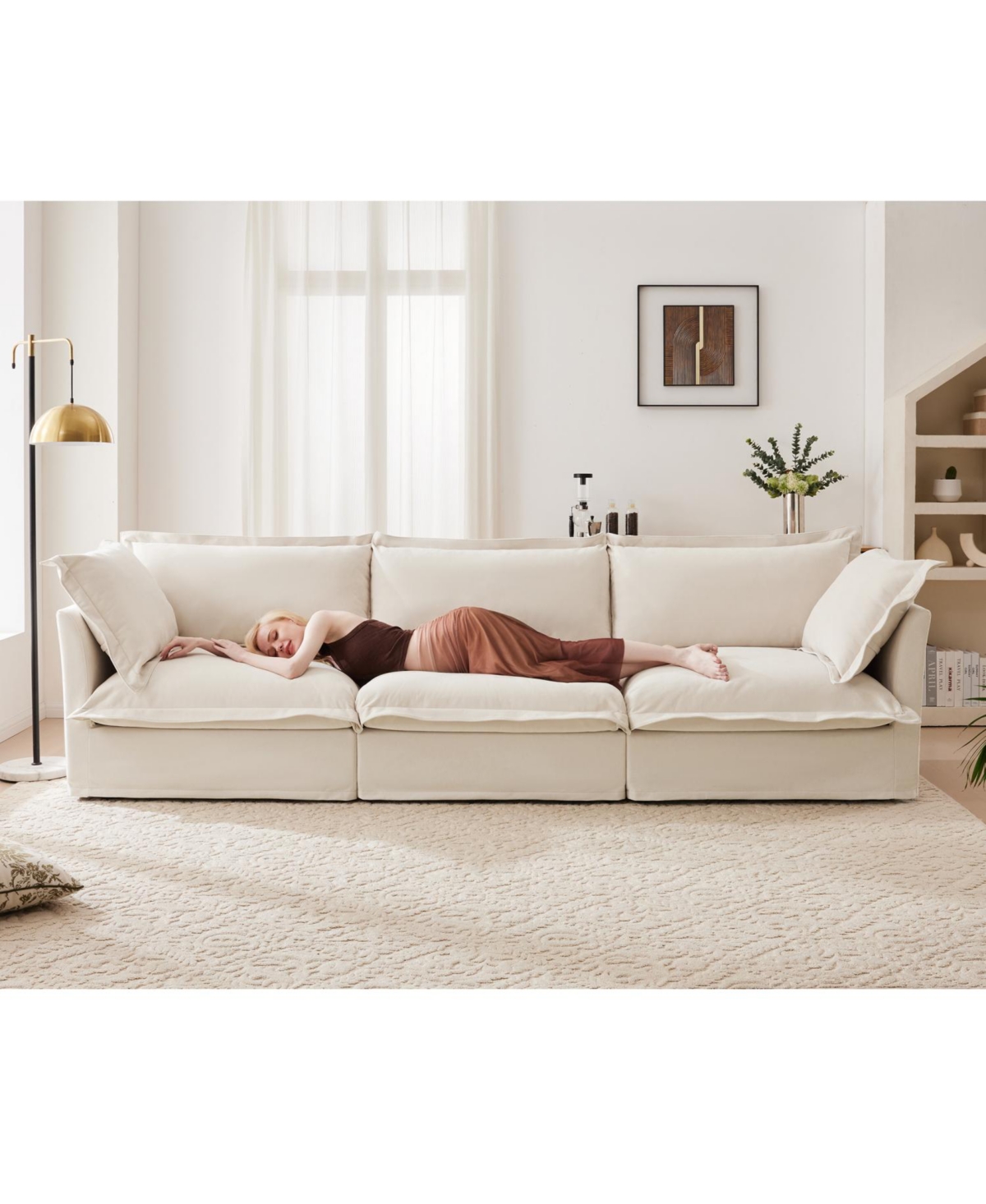 Streamdale L-Shaped Slipcovered Sectional Sofa with Ottoman & Pillows