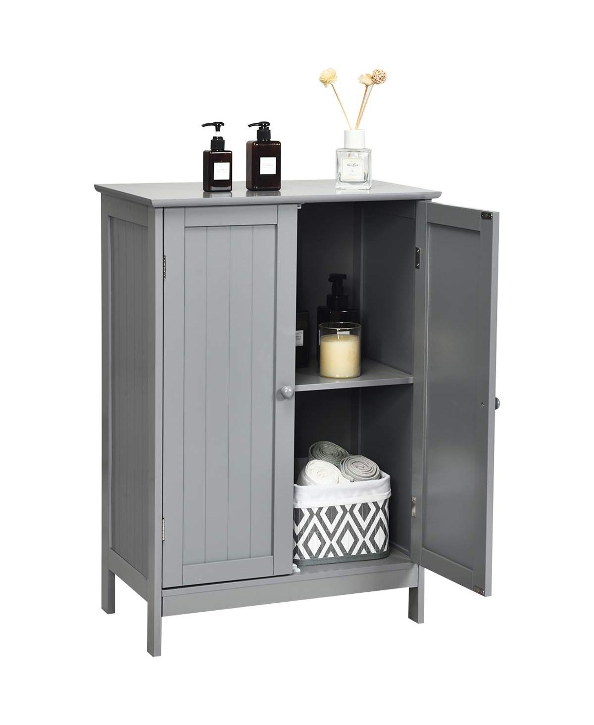 2-Door Free-Standing Bathroom Cabinet with Shelf - Grey