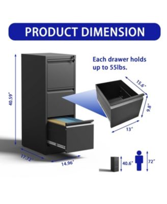 3-Drawer Metal Vertical File Cabinet with Lock