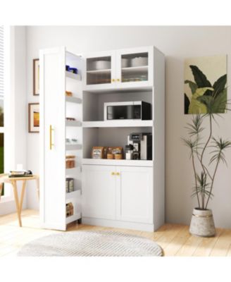 Farmhouse Pantry Cabinet, Pull-Out Shelves, 4 Doors - White