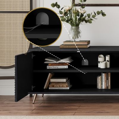 Extendable TV Cabinet with Storage, Adjustable Shelves, Lacquered Wood Veneer