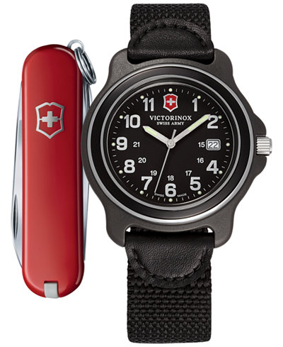 Victorinox Swiss Army Men's Swiss Classic Black Nylon & Leather Strap Watch & Knife Gift Set 43mm 249087.1