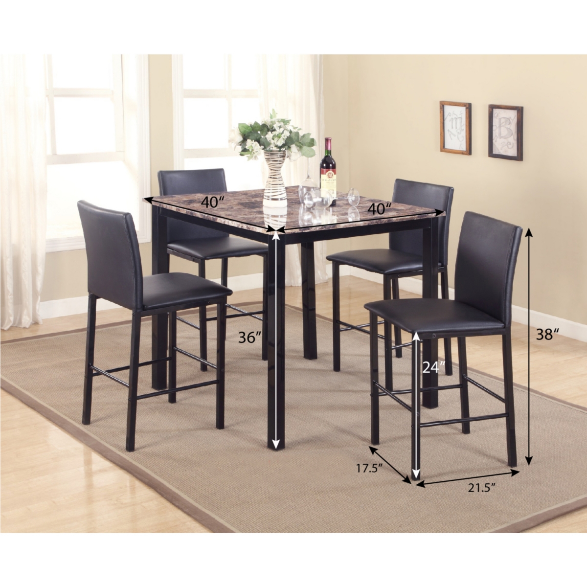 Streamdale Citico Metal Faux Marble Dining Table, Black