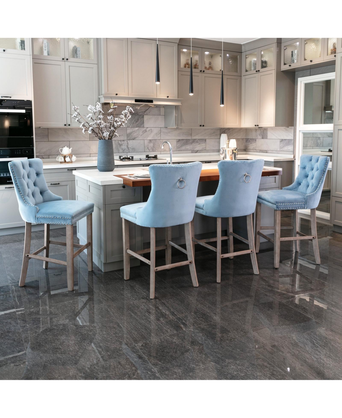 Streamdale Furniture Handcrafted Velvet Barstools with Supportive Backrest