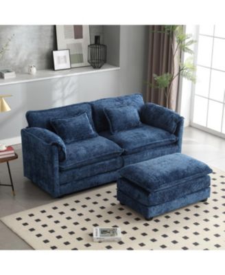 Chenille fabric, removable armrests with side pockets, high density sponge filling, oversized double sofa with footstool