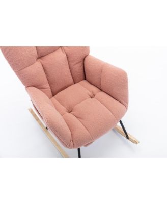 Streamdale Teddy Fabric Rocking Chair With Adjustable Footrest,Pink