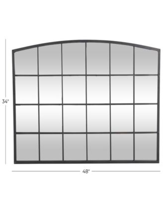 34" Metal Arched Window Pane Inspired Room Wall Mirror with Black Frame