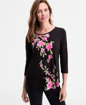 JM Collection - Women's Farrah Floral 3/4-Sleeve Top, Exclusively at Macy's