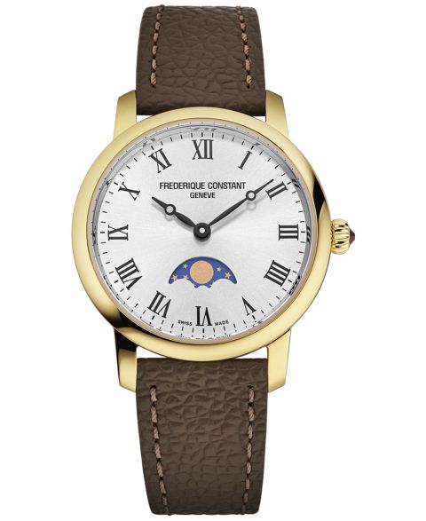 Женские часы Frederique Constant Classics Quartz Moonphase Brown Leather Strap Watch 30mm