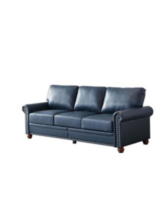 Living Room Round Arm with Silver Nails Sofa Navy Blue Faux Leather