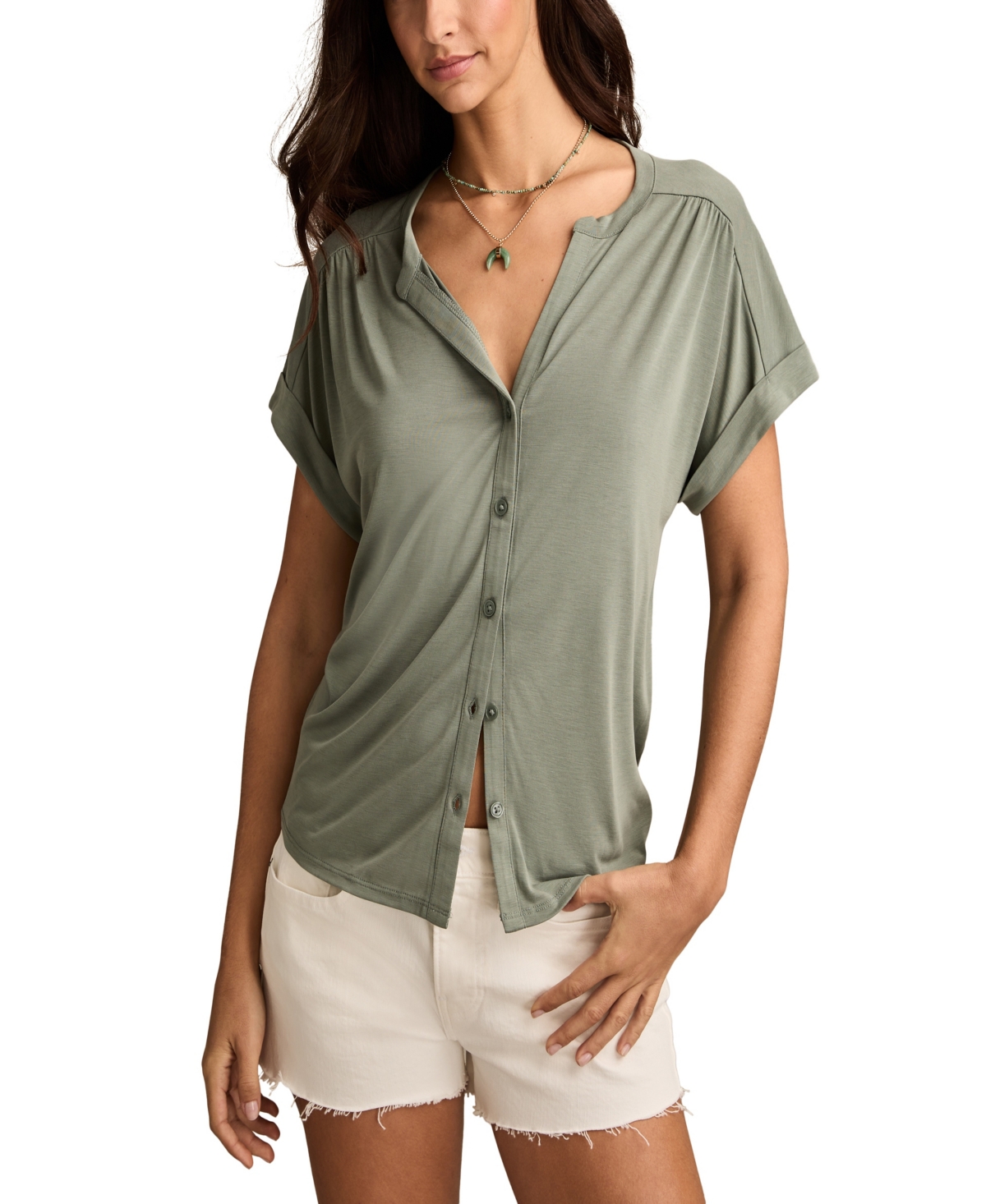 LUCKY BRAND WOMEN'S SANDWASH SHORT SLEEVE BUTTON FRONT SHIRT 