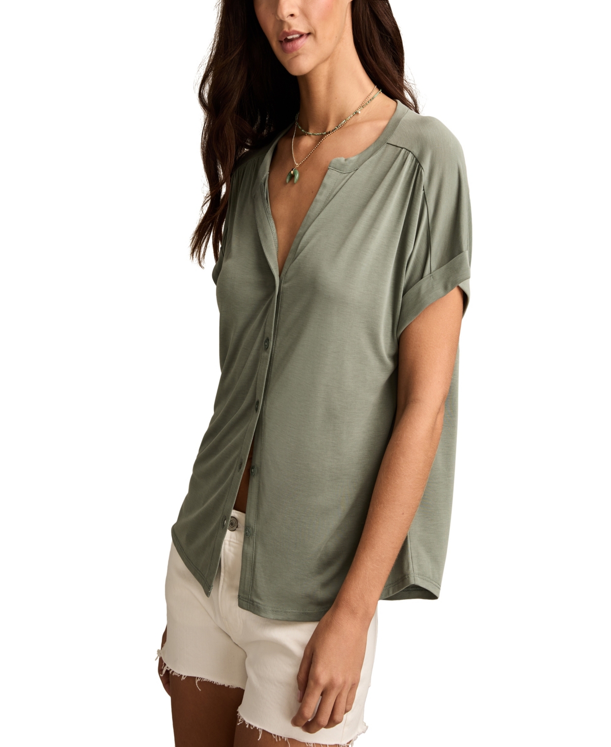 LUCKY BRAND WOMEN'S SANDWASH SHORT SLEEVE BUTTON FRONT SHIRT 