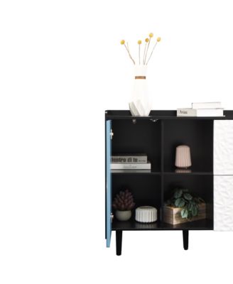 Black Sideboard Cabinet with Red Doors, 2 Drawers